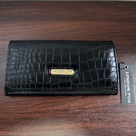 London Fog Handbags - London Fog Black Croco Flap Wallet NWT